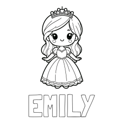 EMILY Coloring Page and Coloring Page of a Cute Princess