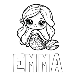 EMMA Coloring Page and Coloring Page of a Very Cute Little Mermaid