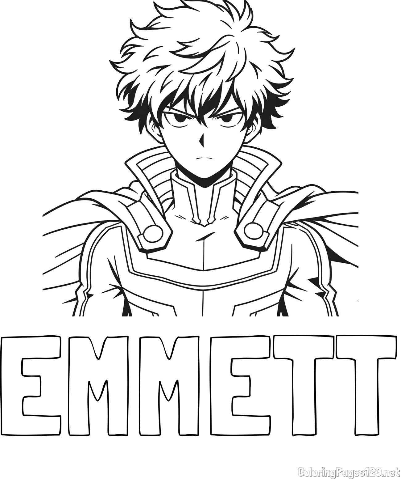 EMMETT Coloring Page and Coloring Page of an Anime Superhero