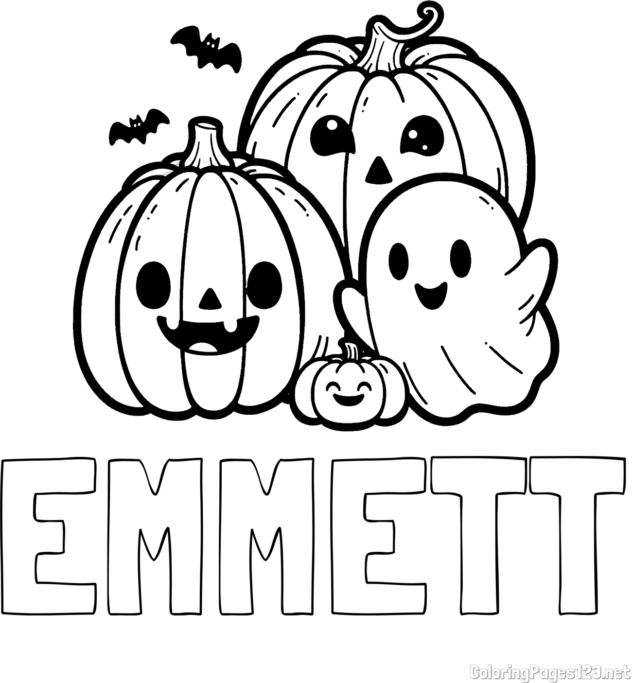 EMMETT Coloring Page and Halloween Pumpkin and Ghost Coloring Page
