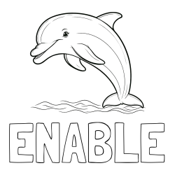 Online Created Coloring Page - ENABLE Coloring Page and Children's Coloring Page of a Smiling Dolphin Jumping