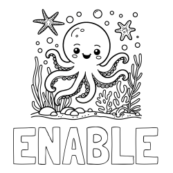 Online Created Coloring Page - ENABLE Coloring Page and Coloring Page of a Cute Octopus in the Ocean