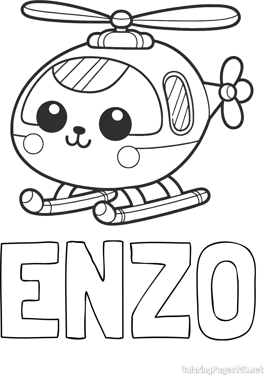 ENZO Coloring Page and Easy Coloring Page of a Helicopter
