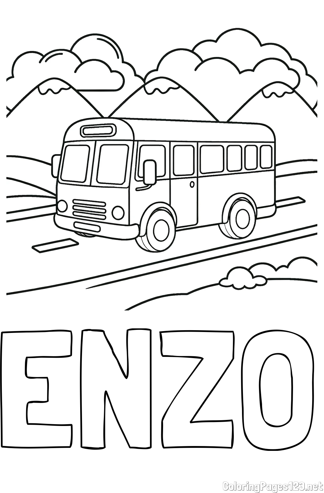 ENZO Coloring Page and Free Printable Coloring Page of a School Bus