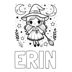 Online Created Coloring Page - ERIN Coloring Page and Coloring Book of a Cute Witch