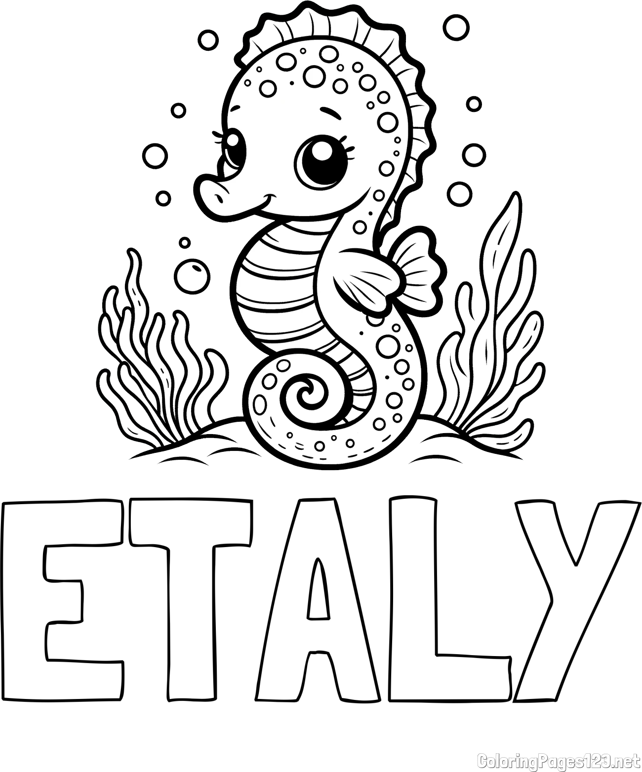 ETALY Coloring Page and Cute Seahorse Coloring Page