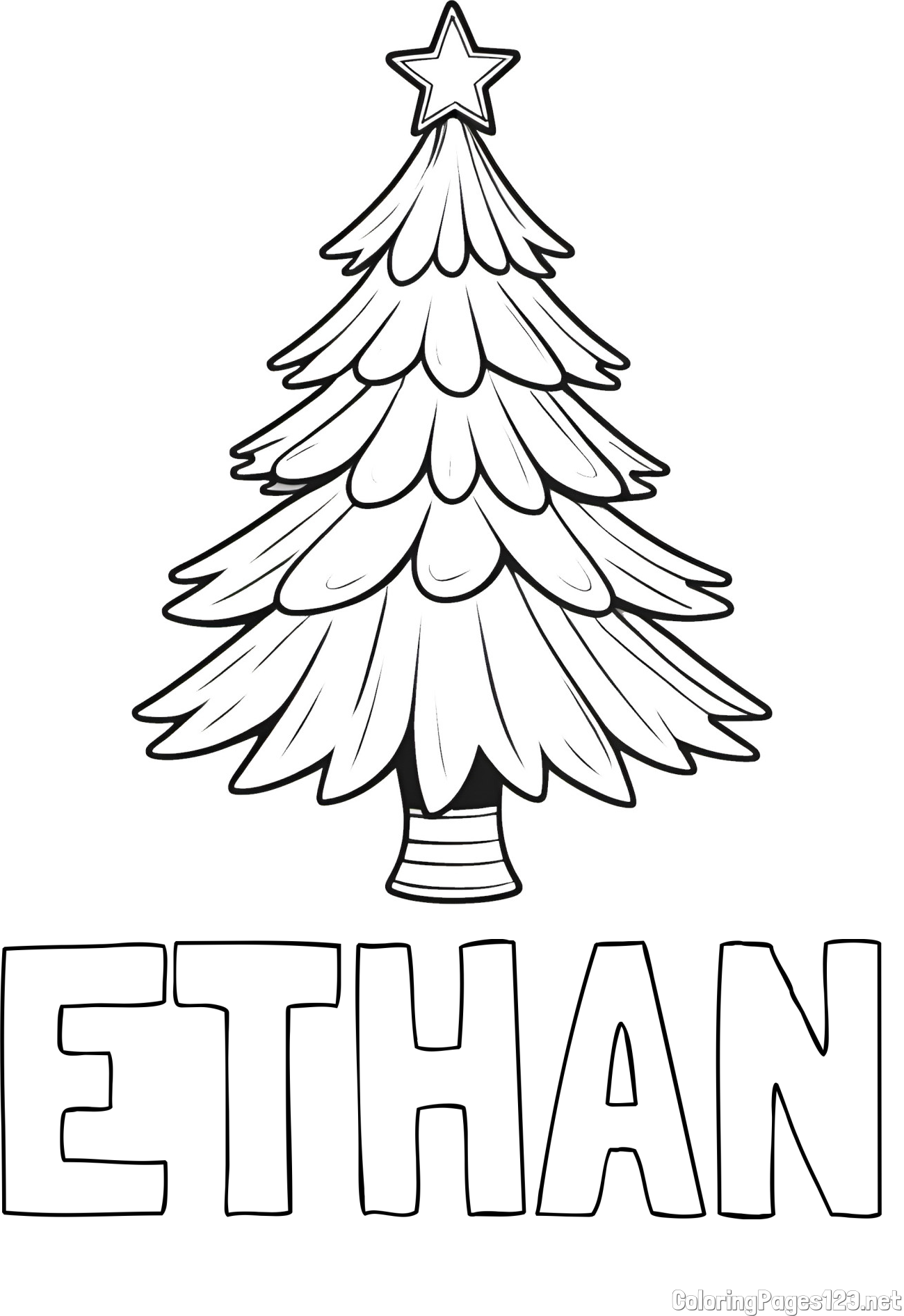 ETHAN Coloring Page and Christmas Tree with Star Coloring Page