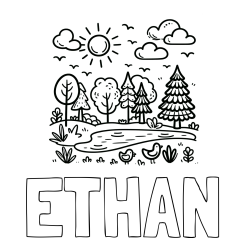 Online Created Coloring Page - ETHAN Coloring Page and Summer Coloring Page - Pond, Ducks and Forest