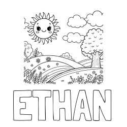 Online Created Coloring Page - ETHAN Coloring Page and Sunny Nature Coloring Page