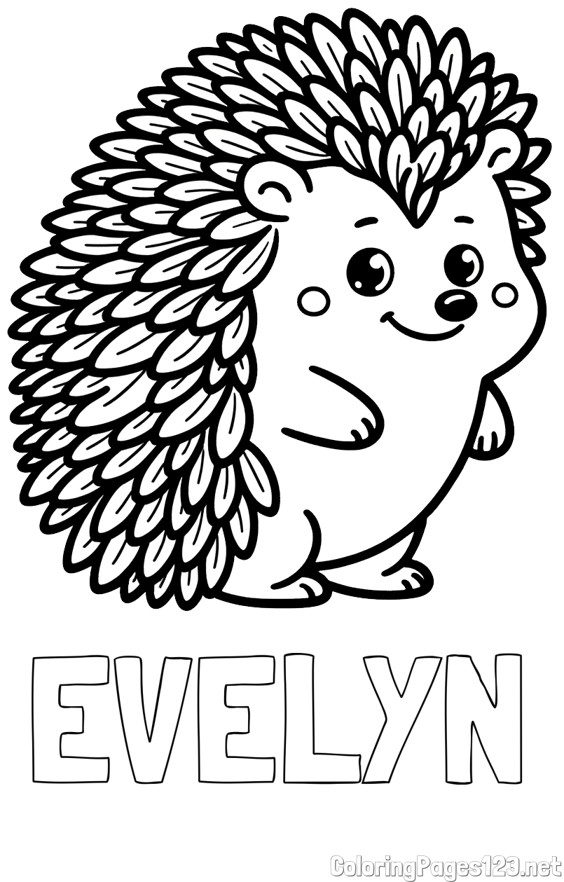 EVELYN Coloring Page and Cute Hedgehog Coloring Page for Kids