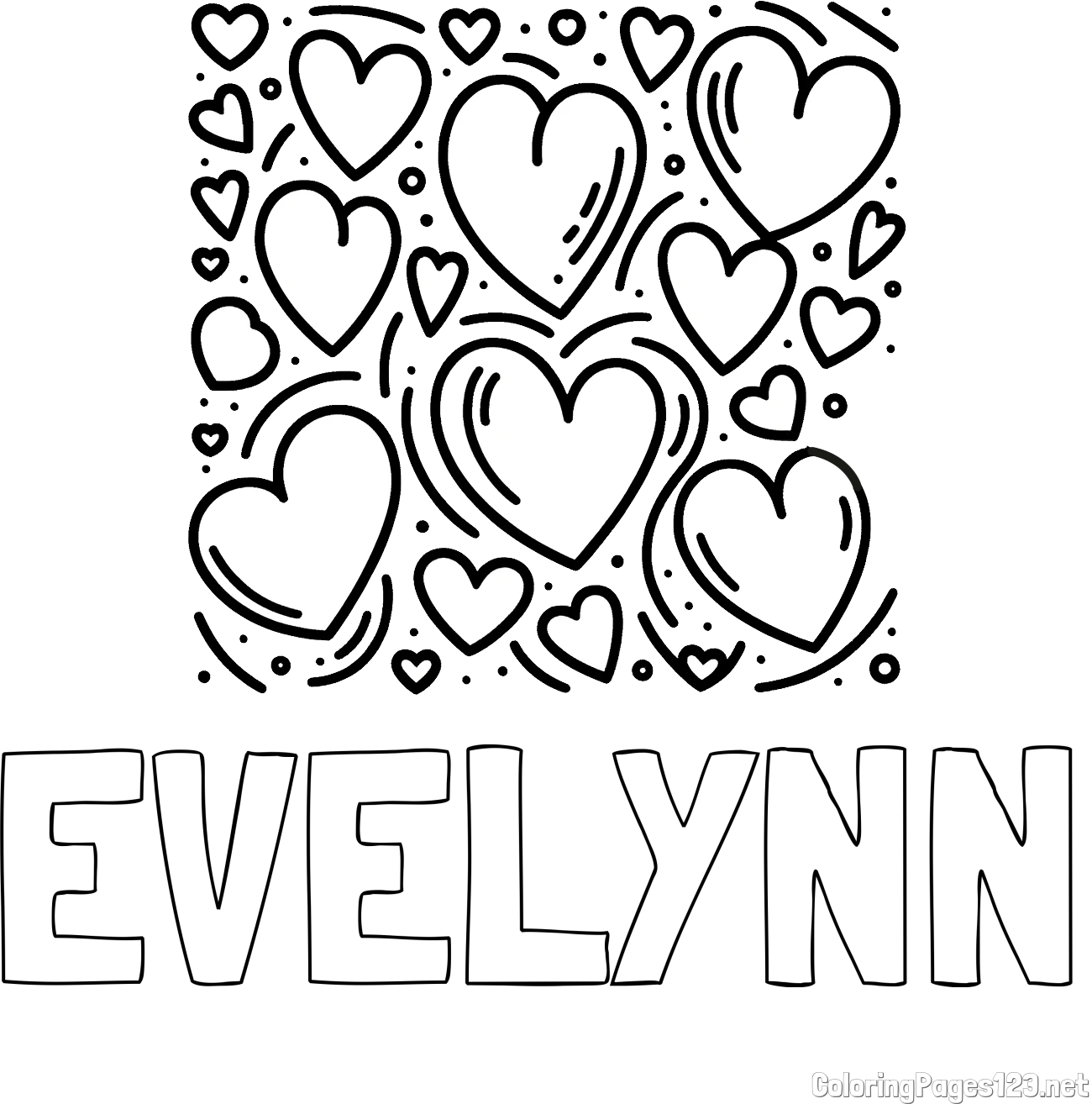 EVELYNN Coloring Page and Free Printable Coloring Page of Hearts