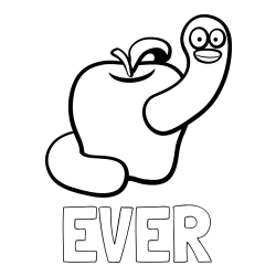 Online Created Coloring Page - EVER Coloring Page and Apple and Smiling Worm Coloring Page