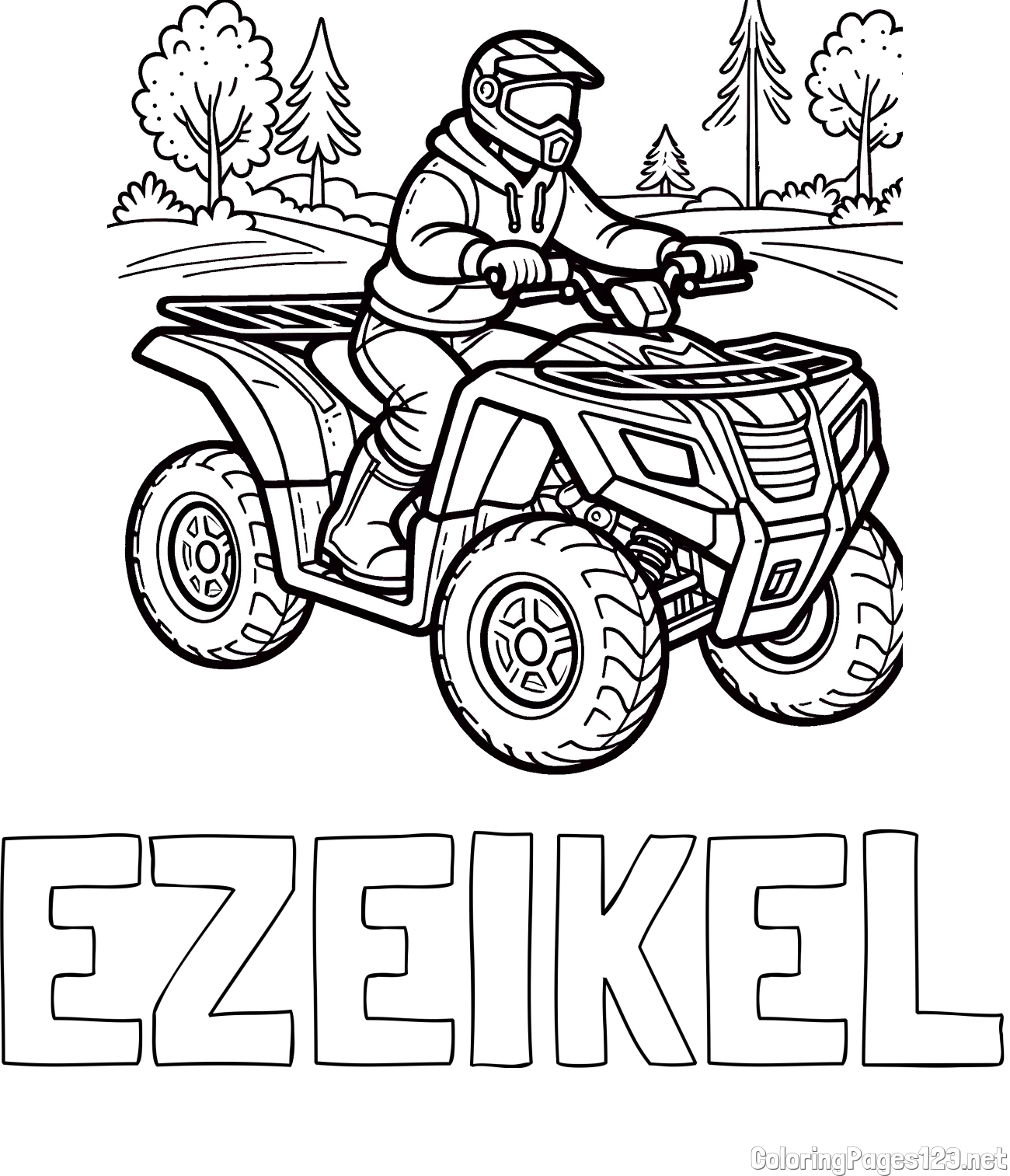 EZEIKEL Coloring Page and Motorist on ATV Coloring Page