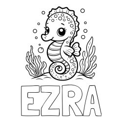 EZRA Coloring Page alongside Cute Seahorse Coloring Page