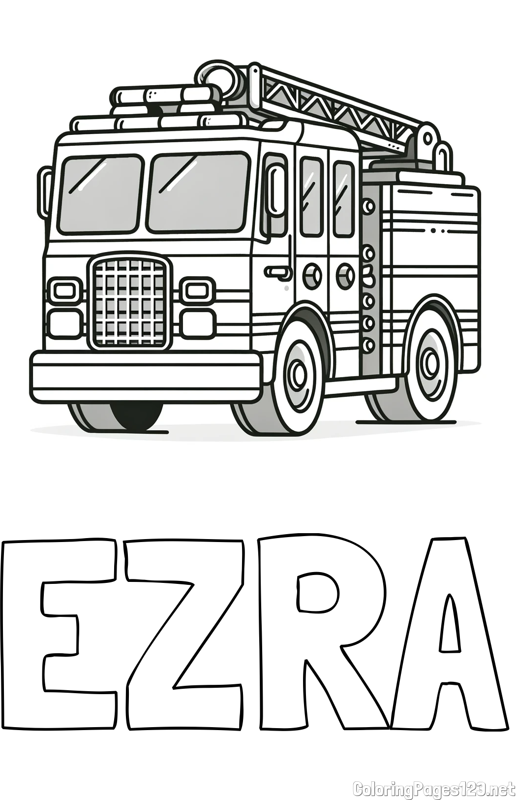 EZRA Coloring Page and Coloring Page of a Big Fire Truck
