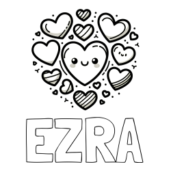 Online Created Coloring Page - EZRA Coloring Page and Coloring Page of a Cute Cat Surrounded by Hearts