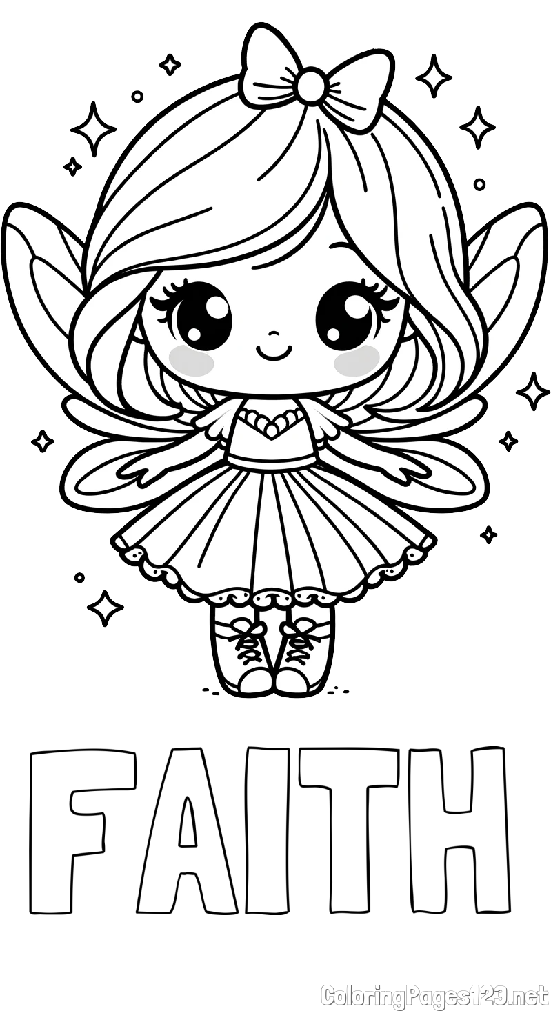 FAITH Coloring Page and Coloring Page of a Magical Fairy with a Cute Face