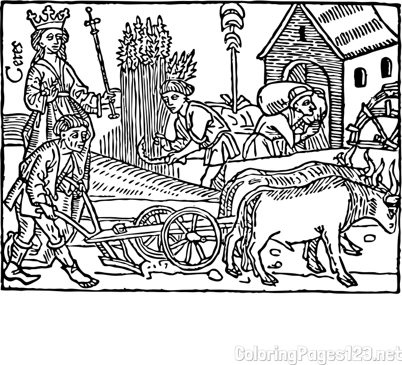 Farming in Old Times Coloring Page