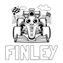 Online Created Coloring Page - FINLEY Coloring Page and Children's Coloring Page of a Smiling Formula One Car