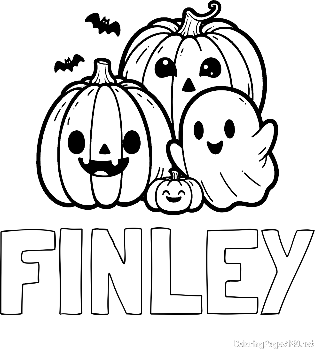 FINLEY Coloring Page and Halloween Pumpkin and Ghost Coloring Page