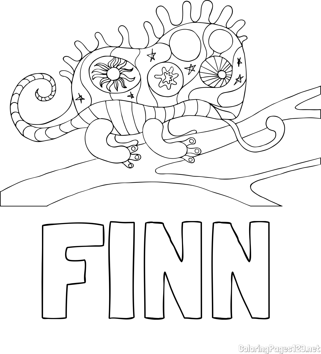 FINN Coloring Page and Chameleon Mandala Coloring Page