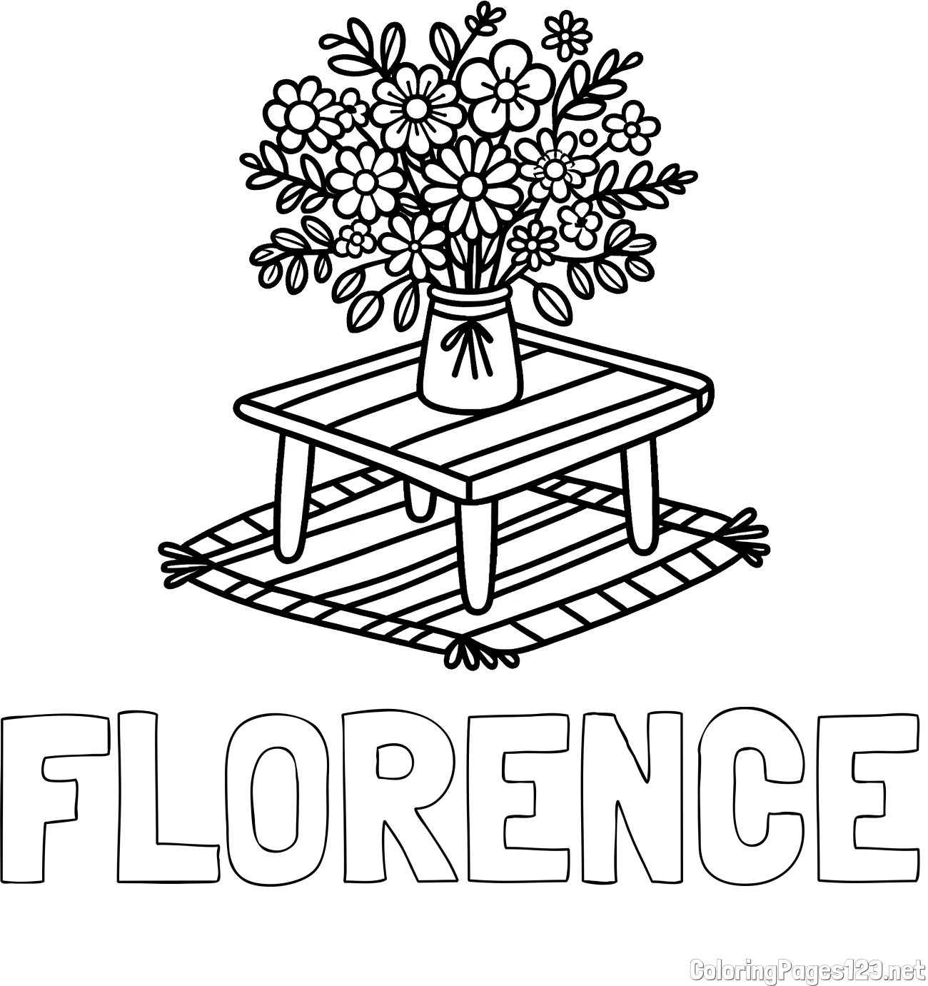 FLORENCE Coloring Page and Simple Flower Bouquet Coloring Page