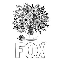 Online Created Coloring Page - FOX Coloring Page and Flower Bouquet Coloring Page