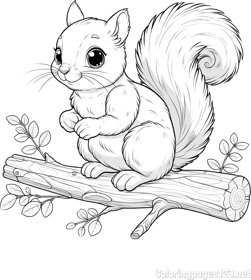 Free Coloring Page of a Squirrel on a Tree Branch
