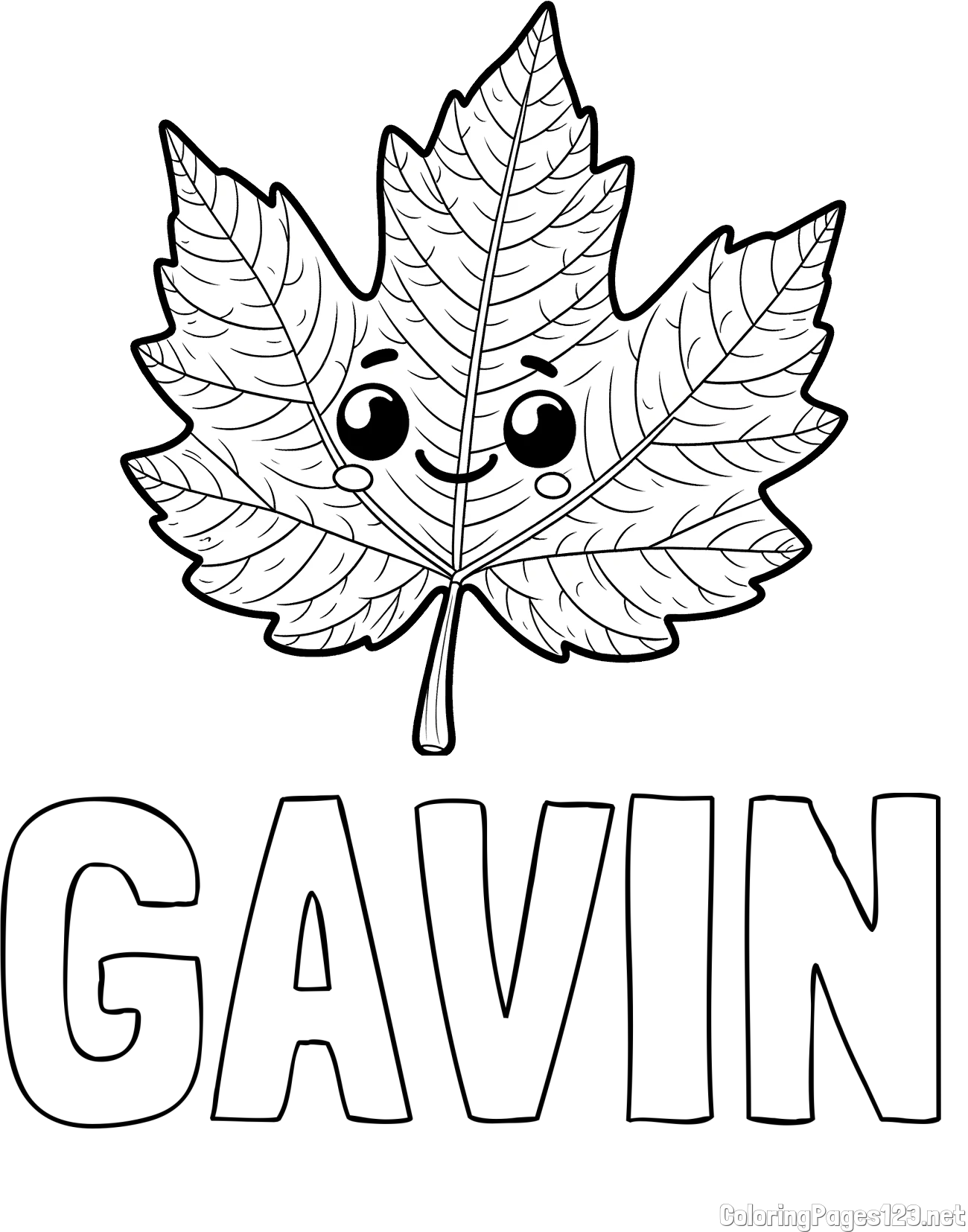 GAVIN Coloring Page and Smiling Leaf Coloring Page for Kids