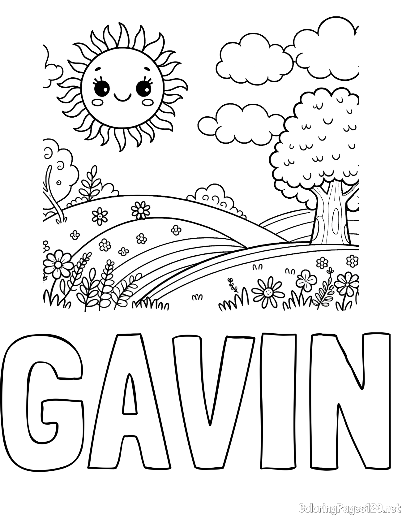 GAVIN Coloring Page and Sunny Nature Coloring Page