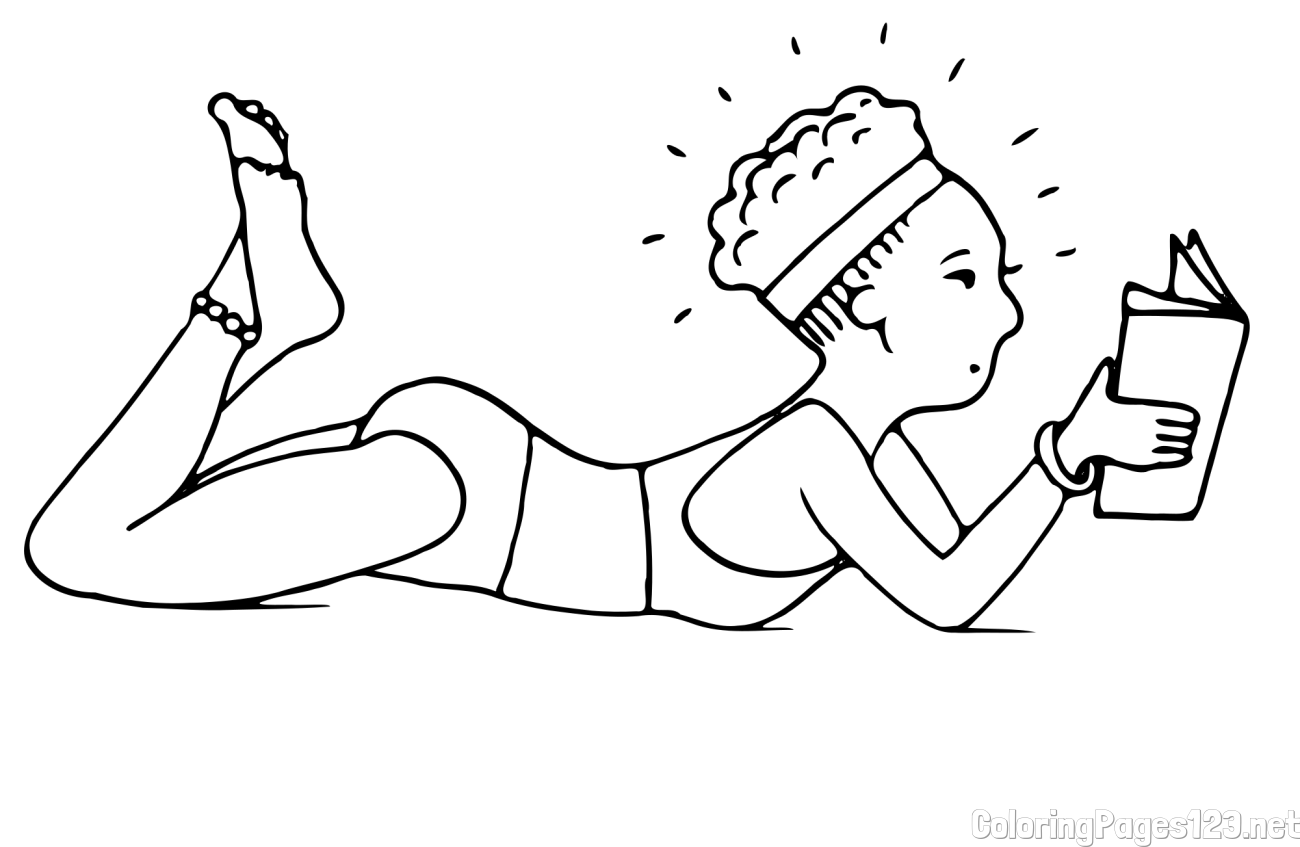 Girl Reading a Book on the Beach Coloring Page