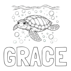GRACE Coloring Page and Coloring Page of a Sea Turtle Swimming in the Ocean