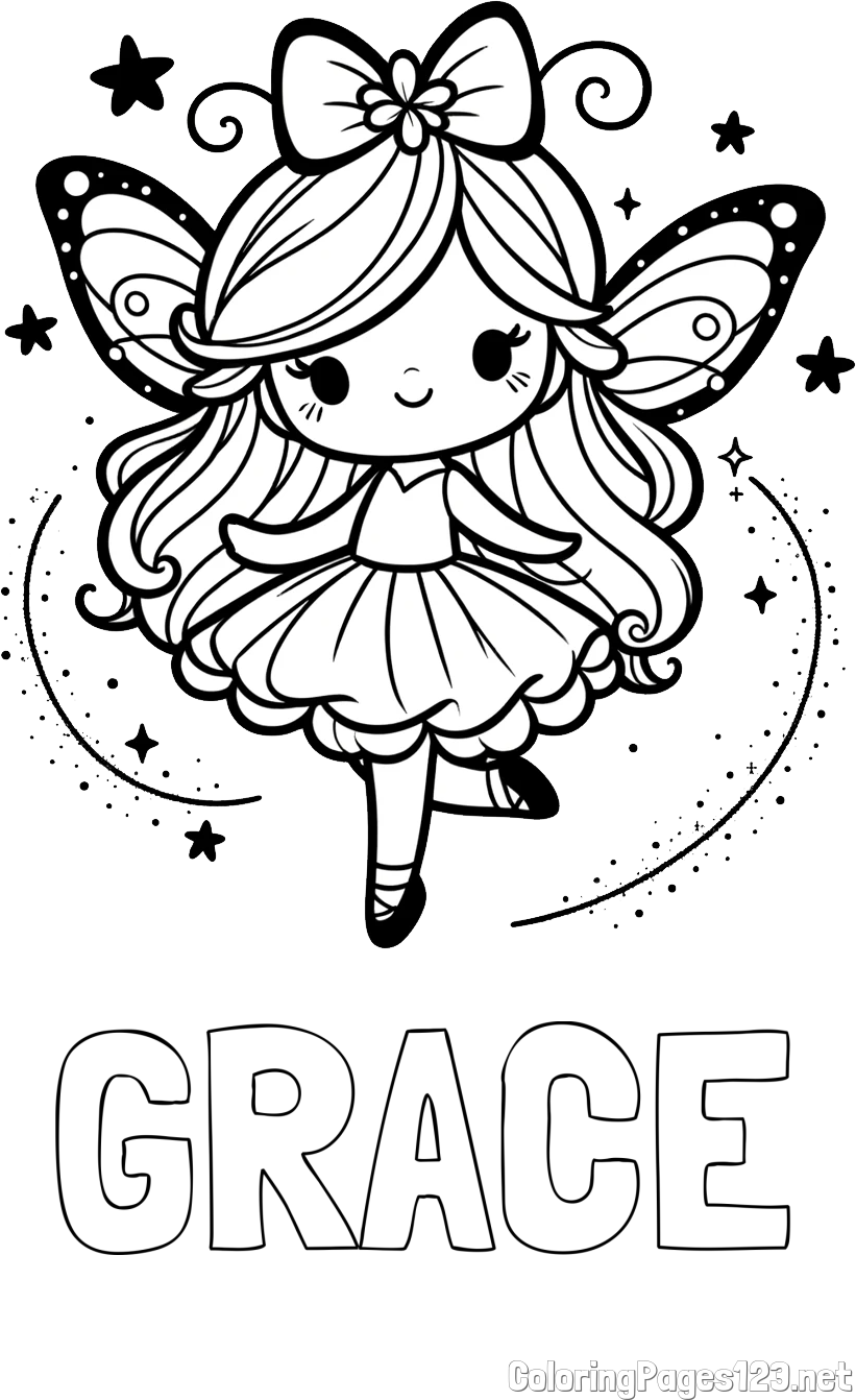 GRACE Coloring Page and Cute Magical Fairy
