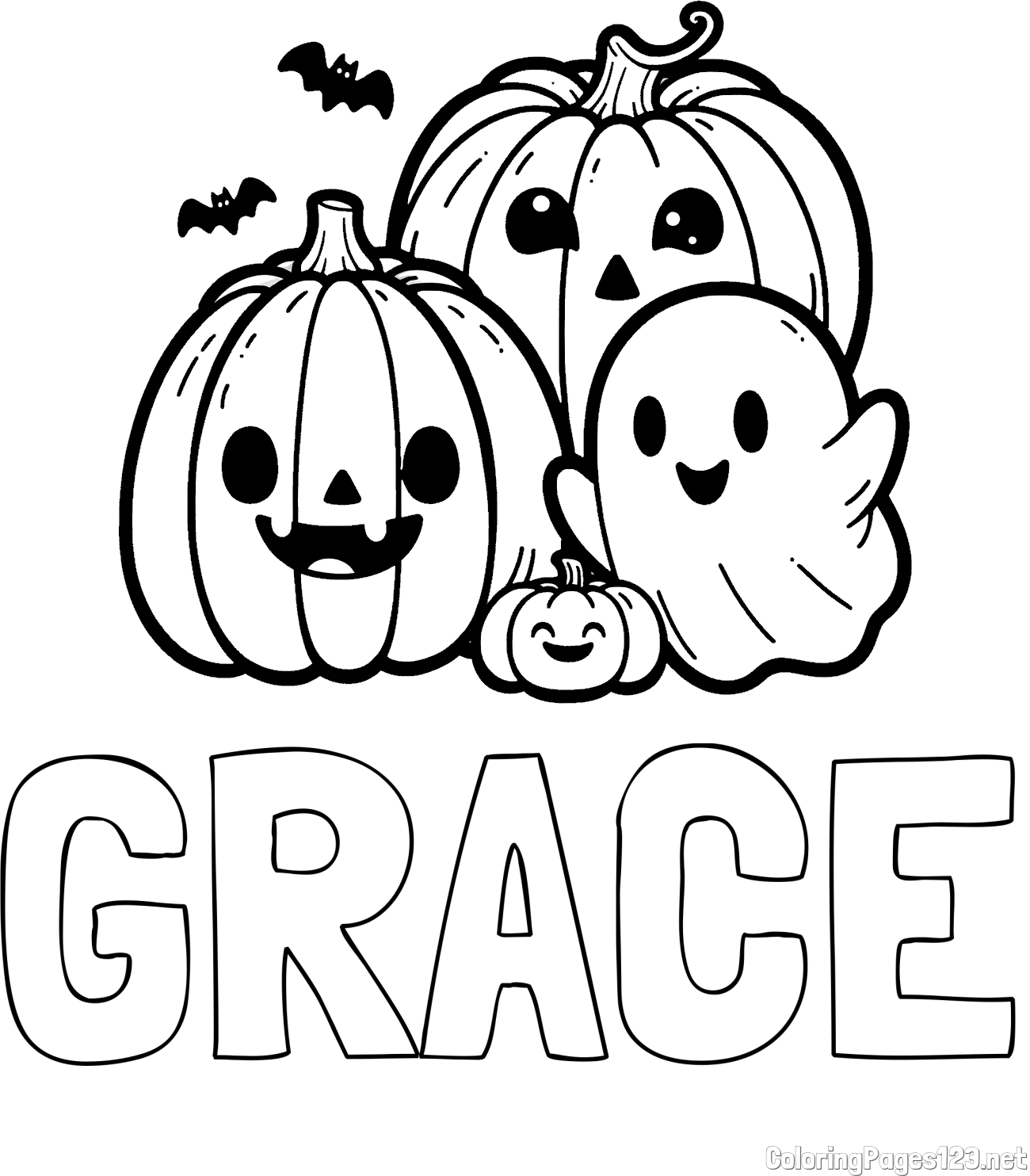 GRACE Coloring Page and Halloween Pumpkin and Ghost Coloring Page