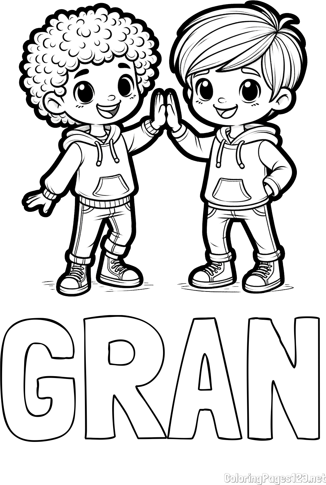 GRAN Coloring Page alongside Coloring Page of Two Boys (Best Friends Forever)