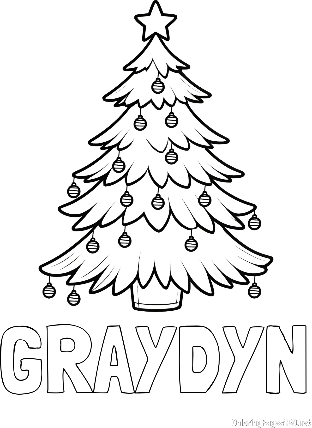 GRAYDYN Coloring Page and Christmas Tree with Star and Ornaments Coloring Page