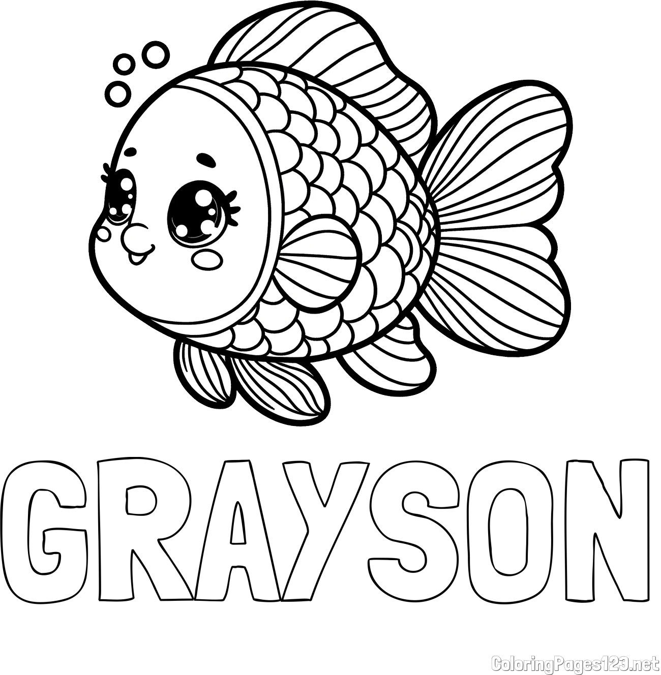 GRAYSON Coloring Page and Coloring Page of a Cute Fish