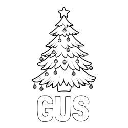 Online Created Coloring Page - GUS Coloring Page and Christmas Tree with Star and Ornaments Coloring Page