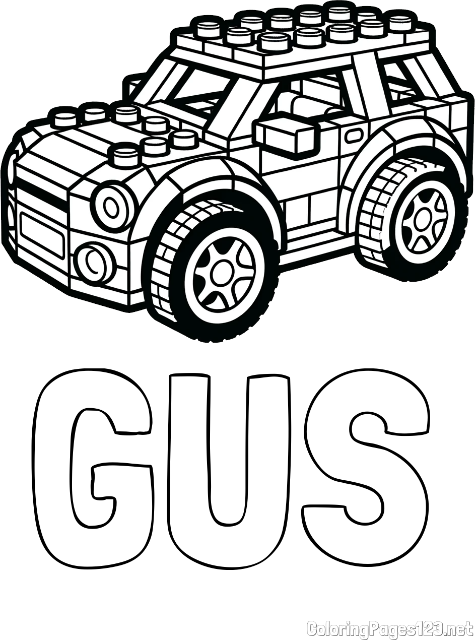 GUS Coloring Page and LEGO Car Coloring Page