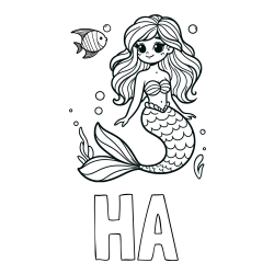 Online Created Coloring Page - HA Coloring Page and Coloring Page of a Little Mermaid and Fish