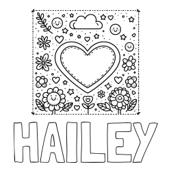 Online Created Coloring Page - HAILEY Coloring Page and Free Printable Coloring Page of Heart and Flowers