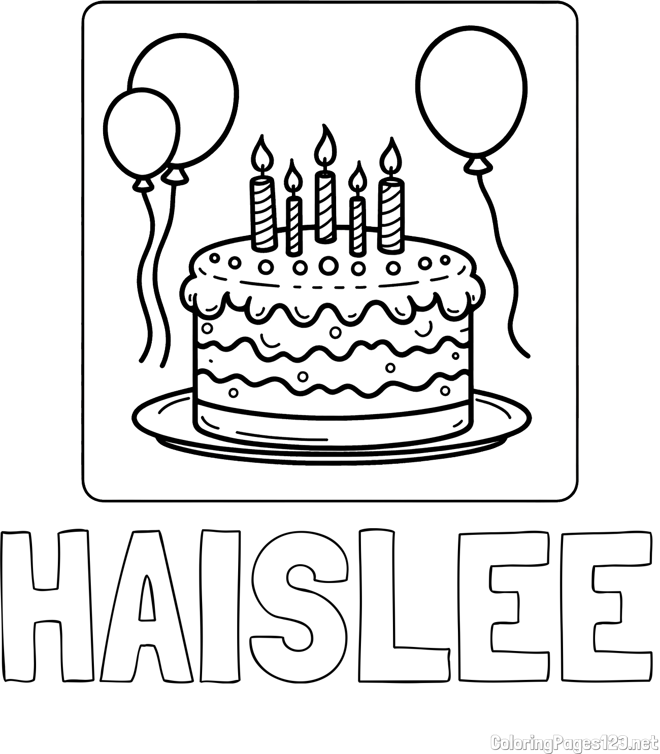 HAISLEE Coloring Page and 5th Birthday Cake Coloring Page