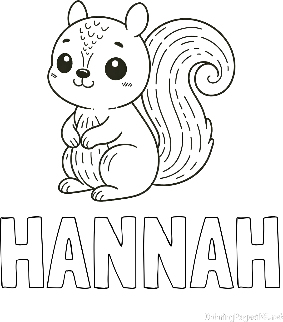 HANNAH Coloring Page alongside Easy Coloring Page of a Cute Squirrel