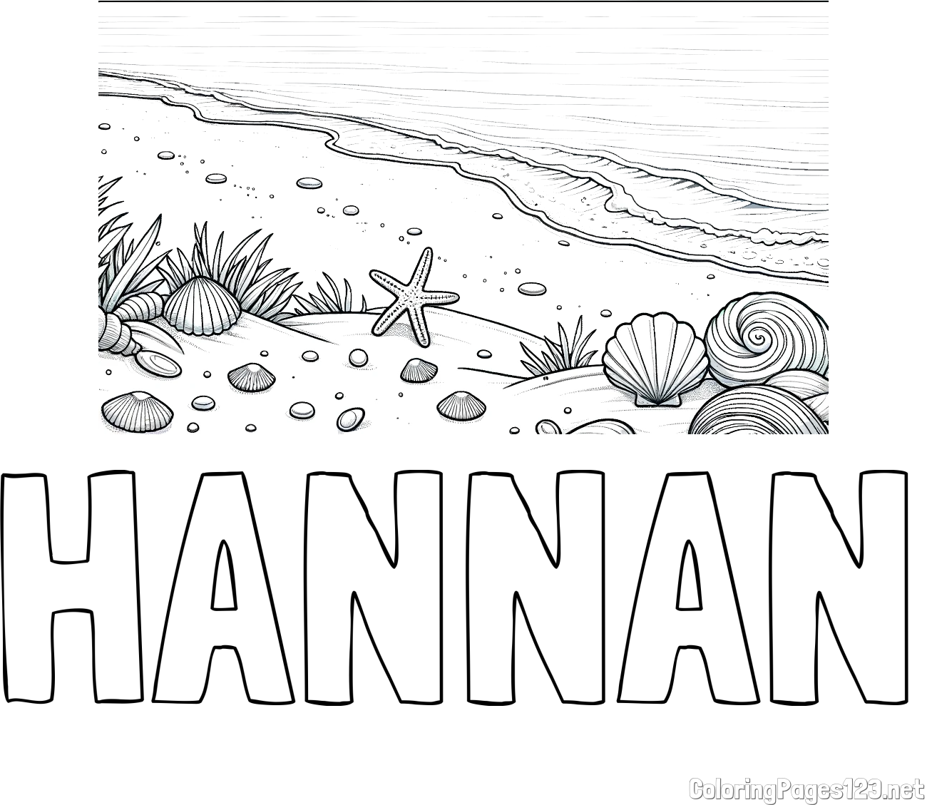 HANNAN Coloring Page and Beautiful Seashore Coloring Page
