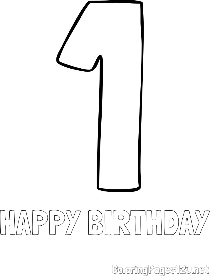 HAPPY BIRTHDAY Coloring Page and Coloring Page of Number One (1)