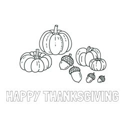 Online Created Coloring Page - HAPPY THANKSGIVING Coloring Page and Autumn Harvest Coloring Page - Acorns and Pumpkins
