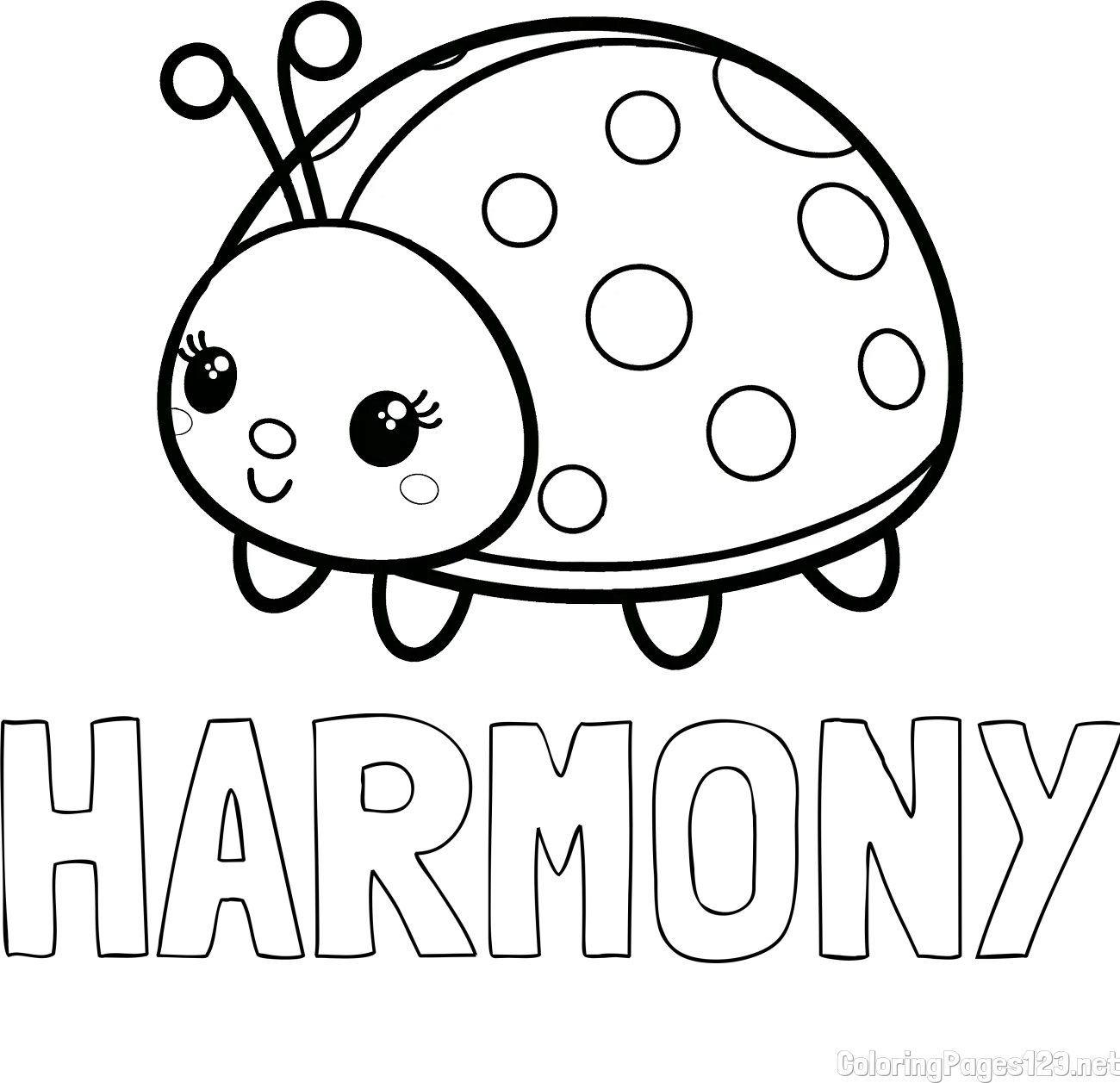 HARMONY Coloring Page alongside Smiling Ladybug Coloring Page