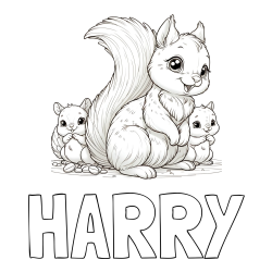 Online Created Coloring Page - HARRY Coloring Page and Free Printable Coloring Page of a Squirrel and Pups