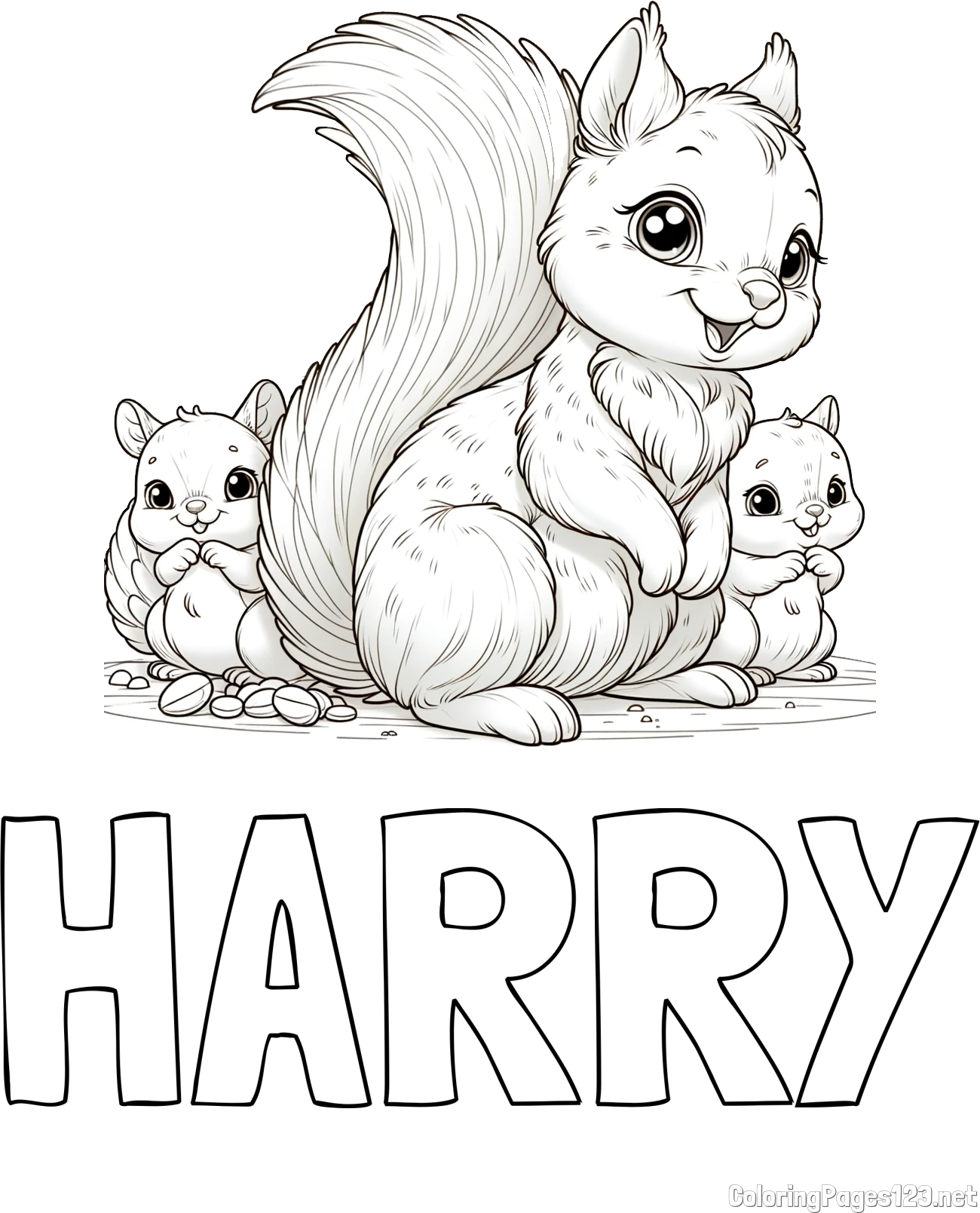 HARRY Coloring Page and Free Printable Coloring Page of a Squirrel and Pups