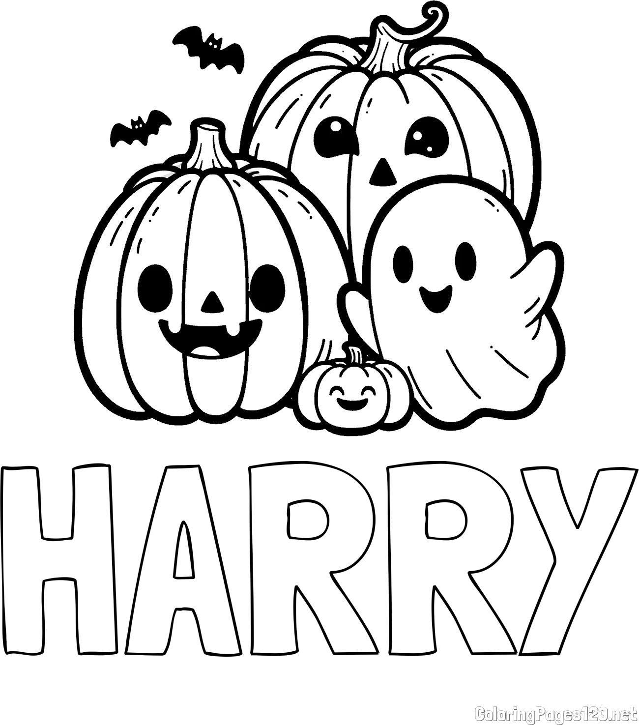 HARRY Coloring Page and Halloween Pumpkin and Ghost Coloring Page